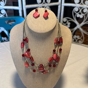 Coral and red color Necklace and matching earrings